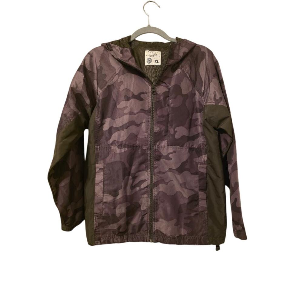 Old Navy Boys XL Green Camo Hooded Windbreaker Jacket Y2K Fall 2007